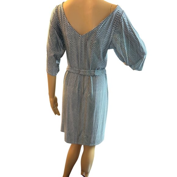 Leota Womens Belted Swing Dress Small Navy/White Chevron Nautical Old Money - Picture 5 of 5